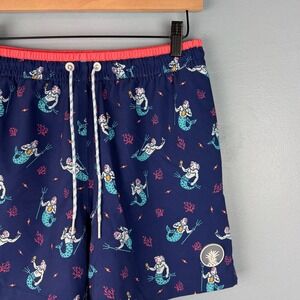 Chubbies Mens Small Navy Blue Mermaid Merman 5.5" Lined Swim Trunks Shorts Beach
